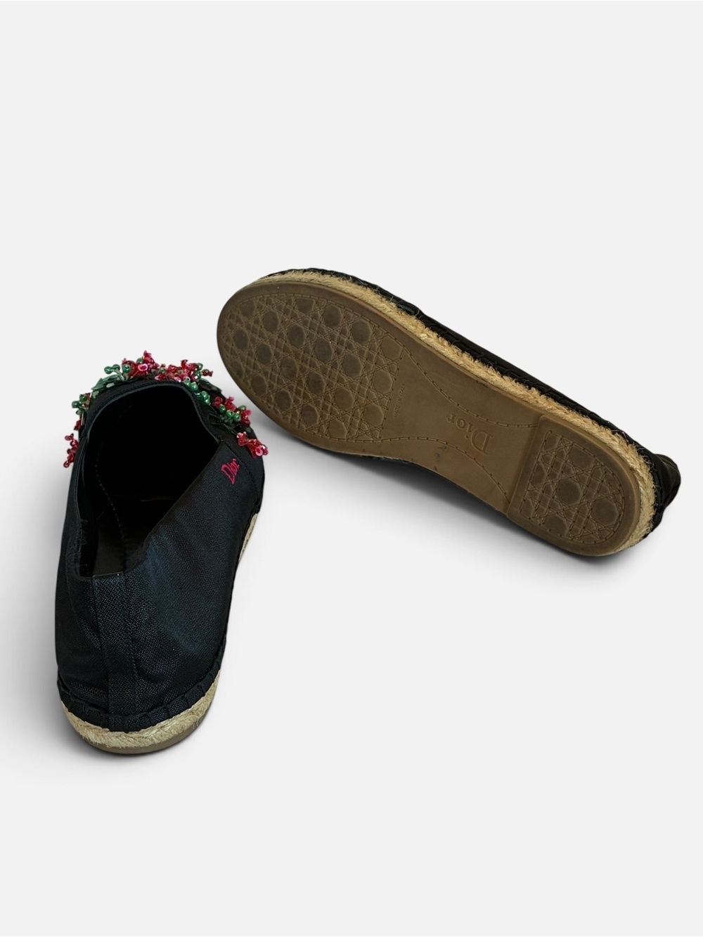 Dior Black Espadrilles with Pink & Green Sequin Floral Embellishments - Picture 3 of 7
